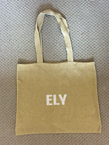 Beige solid tote bag knit - bag,