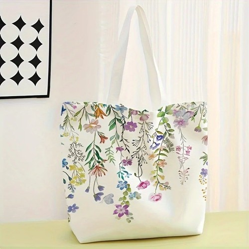 Flower print canvas tote bag - flower,